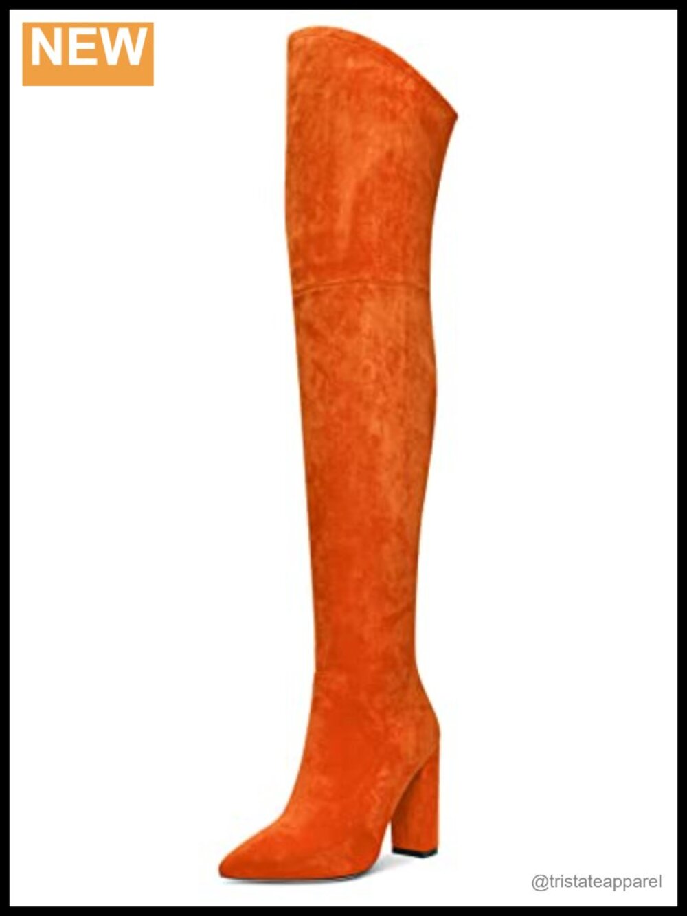 Over Knee Boots Chunky Block High Heel Pointed Toe Zip Rhinestones 4 Inch